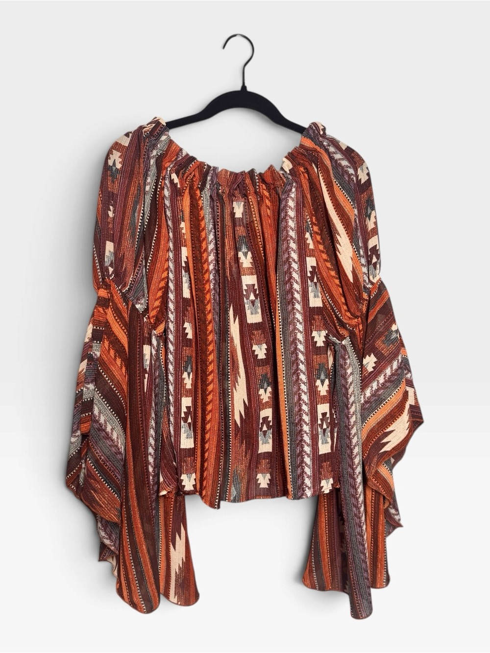 Cato Rust Aztec-Print Off-Shoulder Ruffle Blouse - Picture 3 of 5